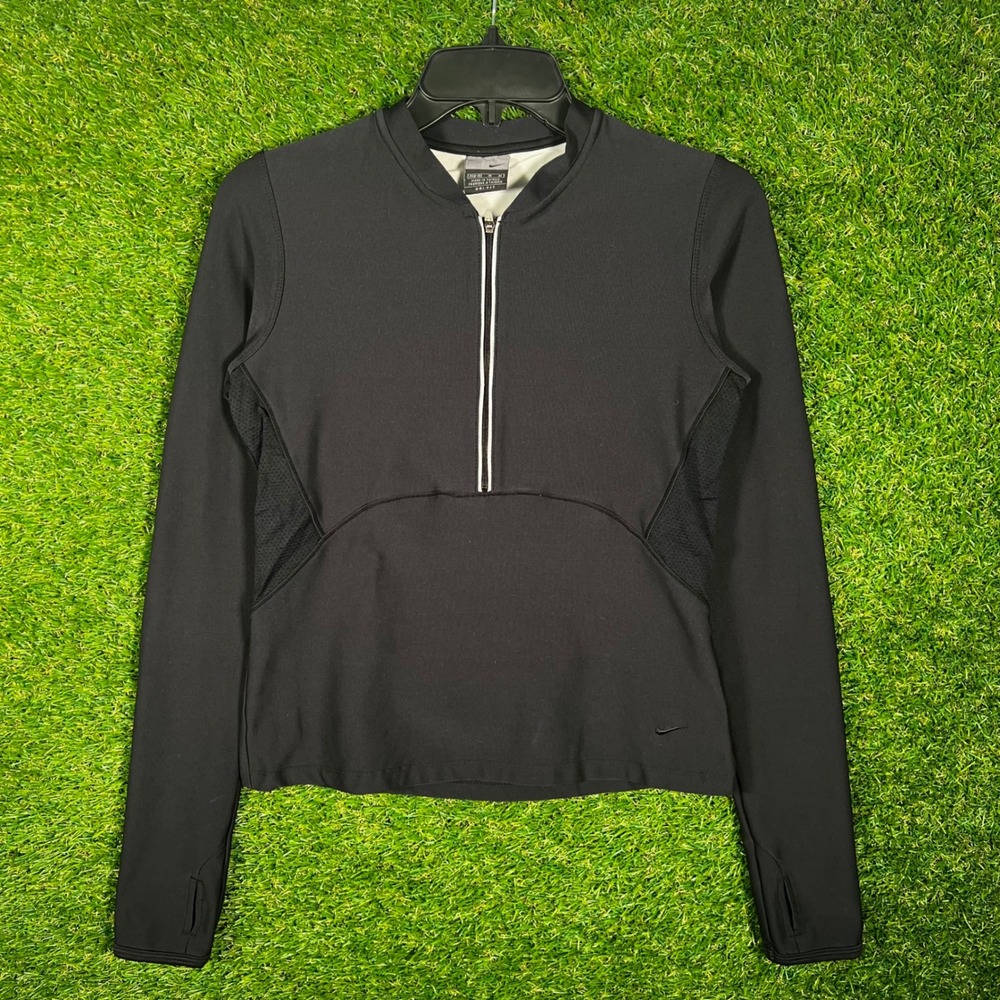 Nike Dri-FIT Womens Black Long Sleeve Cycling Jersey Quarter Zip Mesh Back M